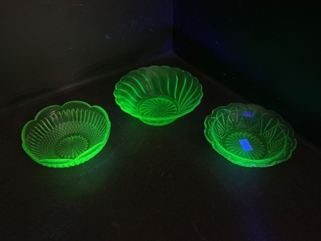 3 Uranium Glass Mini Bowls