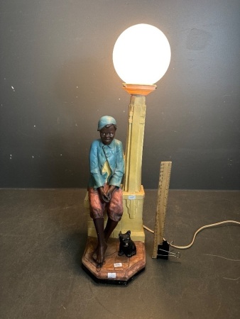 Vintage Chalk ware Jockey Boy + Dog Lamp
