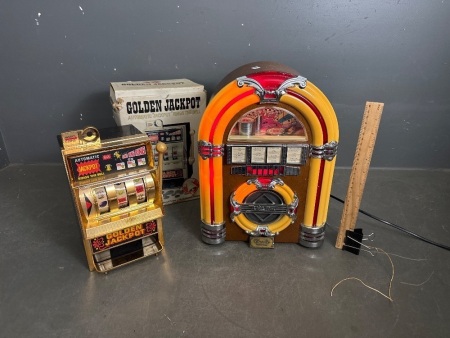 Vintage Golden Jackpot Mini Machine and Mini Duke Box