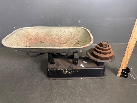Vintage Balance Scales with Weights