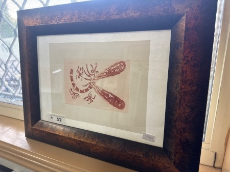 Pro Hart Hand Coloured Etching Dragon Fly