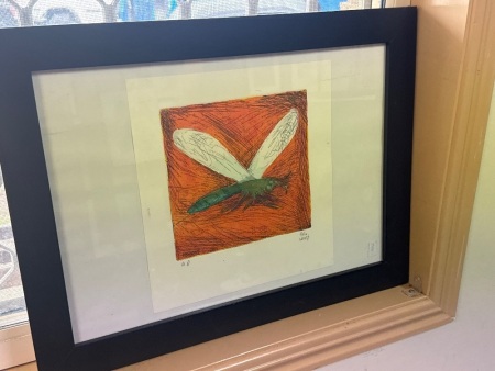&nbsp;Pro Hart Hand Coloured Etching Dragon Fly Signed