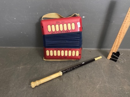 Vintage Tehe 707 Hand Accordion with Conductors Wand