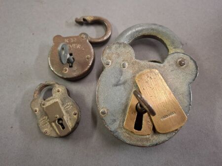 3 Vintage Padlocks - 2 with keys
