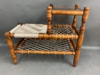 Mid Century Timber Telephone Table with Woven Seat & Smoke Glass Table