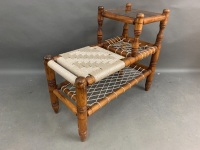 Mid Century Timber Telephone Table with Woven Seat & Smoke Glass Table - 2