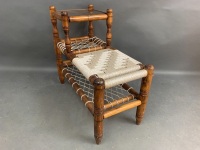 Mid Century Timber Telephone Table with Woven Seat & Smoke Glass Table - 3