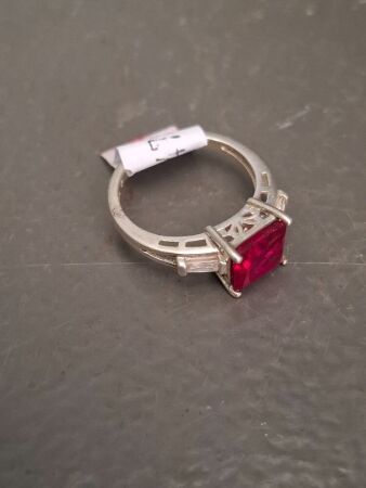 Sterling Silver Ring with Red Stone - size O
