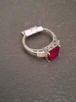 Sterling Silver Ring with Red Stone - size O