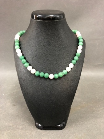 Vintage Rose Quartz & Jade Bead Necklace