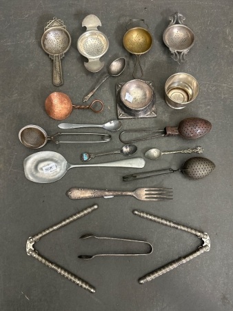 Lot of Vintage Tea Strainers and Spoon