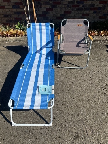 2 Camping Chairs - Incs Beach lounger as new