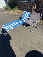 2 Camping Chairs - Incs Beach lounger as new - 2