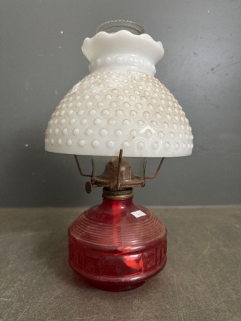 vintage lamplight farm oil lamp with hobnail milk glass shade