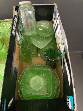 Large Lot of Green Depression Glass