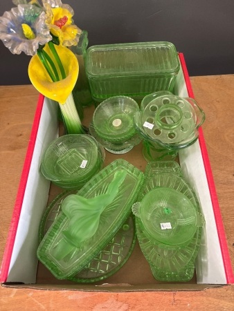 Large Lot of Green Depression Glass