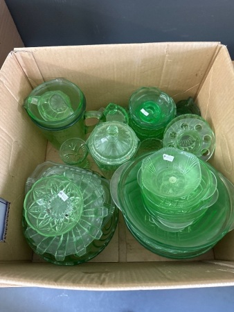 Large Lot of Green Depression Glass