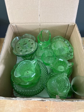 Large Lot of Green Depression Glass