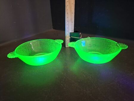 2 x Uranium Glass Bowls with Handles