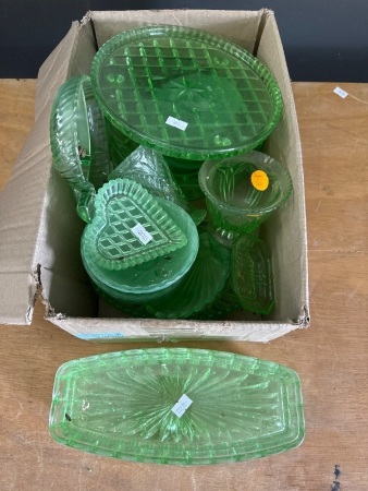 Large Lot of Green Depression Glass