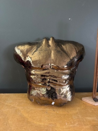 Gold Painted Male Torso Pottery Statue