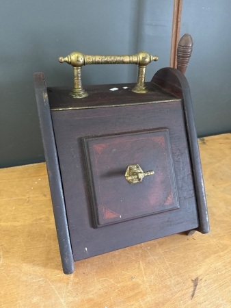 Antique Wooden & Brass Coal Scuttle with Shovel Scoop