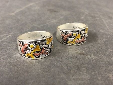 2 Asian Silver Rings Marked 925