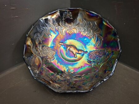 Black Summerland Carnival Glass Featuring a Platypus and Floral Design - No.25 BE