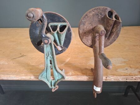 2 Vintage Bench Mount Bean Slicers