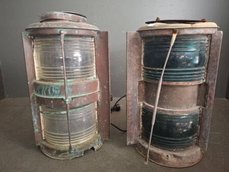 2 Antique Brass Ship Lanterns
