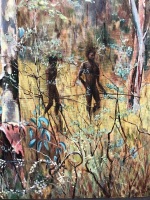 Vintage Signed Oil on Board of Aboriginal Kangaroo Hunt - 2