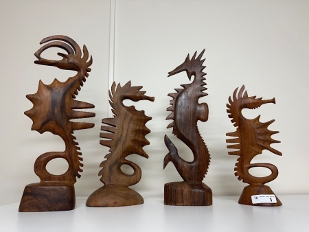 4 Wooden Sea Horse Sculptures