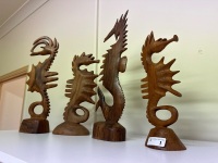4 Wooden Sea Horse Sculptures - 2
