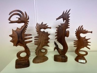 4 Wooden Sea Horse Sculptures - 3