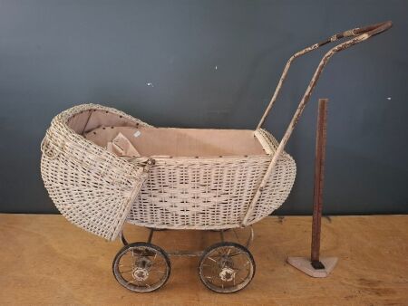 Antique Cane and Metal Pram