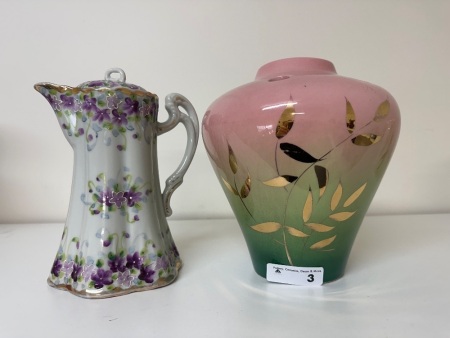 Hand-painted Floral Teapot + Flower Frog Vase