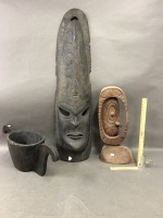 Carved Tribal Mask, Totem and Bowl