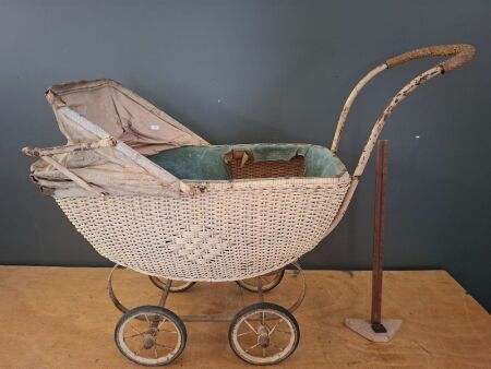 Antique Cane and Metal Pram