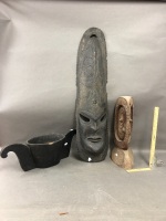 Carved Tribal Mask, Totem and Bowl - 2