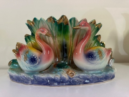 Vintage Ceramic Swans Swimming in Lake Indoor Planter