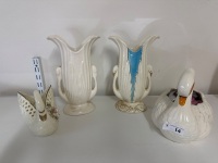 4 Mid Century White Swan Pieces - Incs 2 Vases & 2 Planters - 2