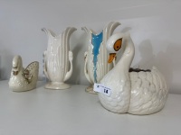 4 Mid Century White Swan Pieces - Incs 2 Vases & 2 Planters - 3