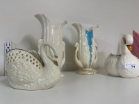 4 Mid Century White Swan Pieces - Incs 2 Vases & 2 Planters - 4