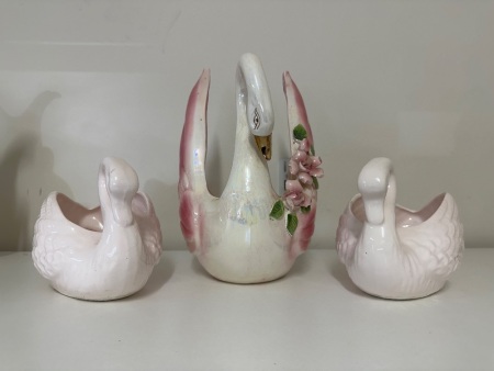 3 Ceramic Pink Swan Planters