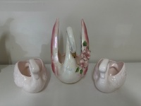 3 Ceramic Pink Swan Planters - 2