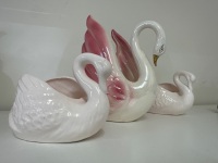 3 Ceramic Pink Swan Planters - 3