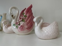 3 Ceramic Pink Swan Planters - 4