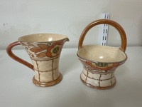 Bursley Ware Ceramic Jug and Basket - Charlotte Rhead - England - 2