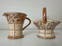 Bursley Ware Ceramic Jug and Basket - Charlotte Rhead - England - 3