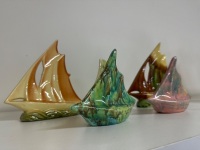 5 Various Sized Glazed Ceramic Sail Boats - 3